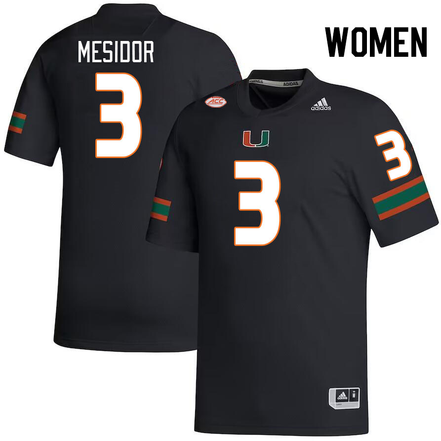 Women #3 Akheem Mesidor Miami Hurricanes College Football Jerseys Stitched-Black
